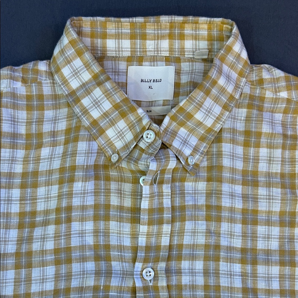 Billy Reid Men's Casual Plaid Shirt - Mustard and White